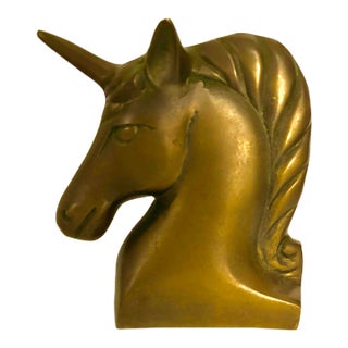 Mid-20th Century Brass Unicorn Head Sculpture With Swept Mane For Sale
