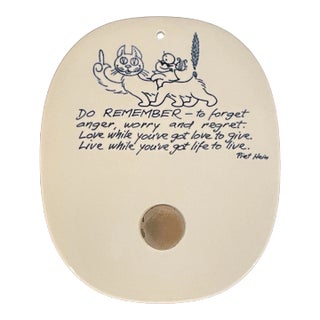 Mid-Century Modern Wall Plaque Featuring Cat and Quote From Piet Hein by Royal Copenhagen For Sale