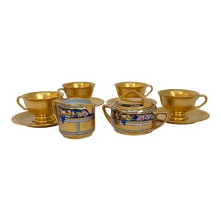 1900s Pickard Gold Porcelain Tea Service Combined With Rean-Signed Creamer and Sugar Set For Sale