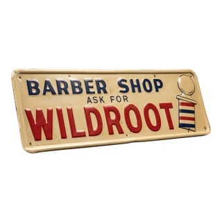 1950's Wildroot Barber Shop Embossed Tin Sign For Sale
