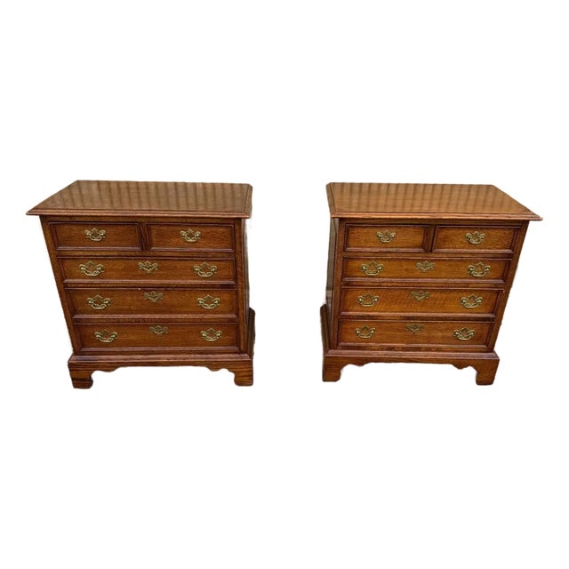 Pair of Chippendale Style Oak Nightstands/ Small Bachelor Chests For Sale