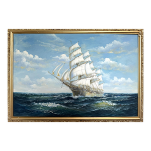 Oil Painting Tall Ship Seascape Maritime Art Sailing Ship Ocean Waves Signed