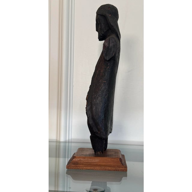 Antique Spanish Revival Santos Religious Relic Solid Wood Tabletop Figure For Sale - Image 4 of 12