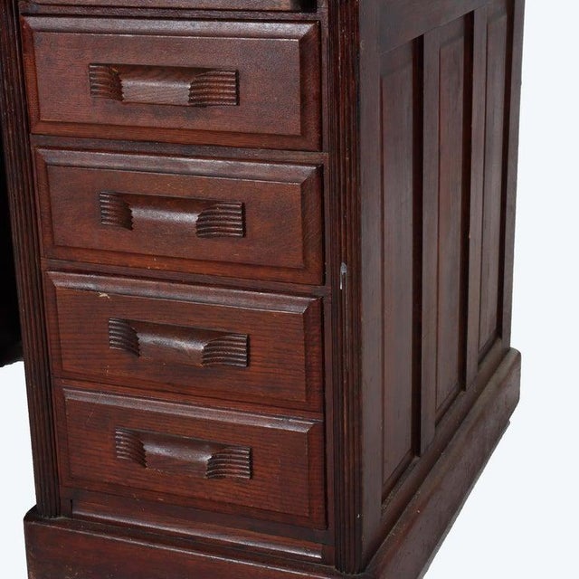 Arts & Crafts Quarter Sawn Oak Paneled Roll Top Desk With Full Interior C1910 For Sale - Image 4 of 16