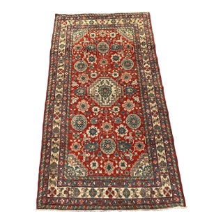 Red Persian Karaja Medallion Hand-Knotted Wool Rug - 4'0" X 7'2" For Sale