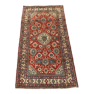 Red Persian Karaja Medallion Hand-Knotted Wool Rug - 4'0" X 7'2"