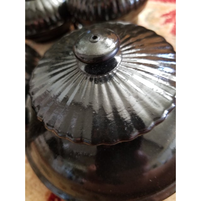 Very rare circa 1800 Hackwood neoclassical English teapot, cream, sugar and large bowl. There is a chip on the inner rim...