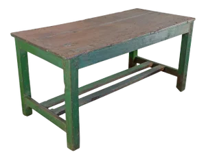 Large French Industrial Wooden Table With Green Paint