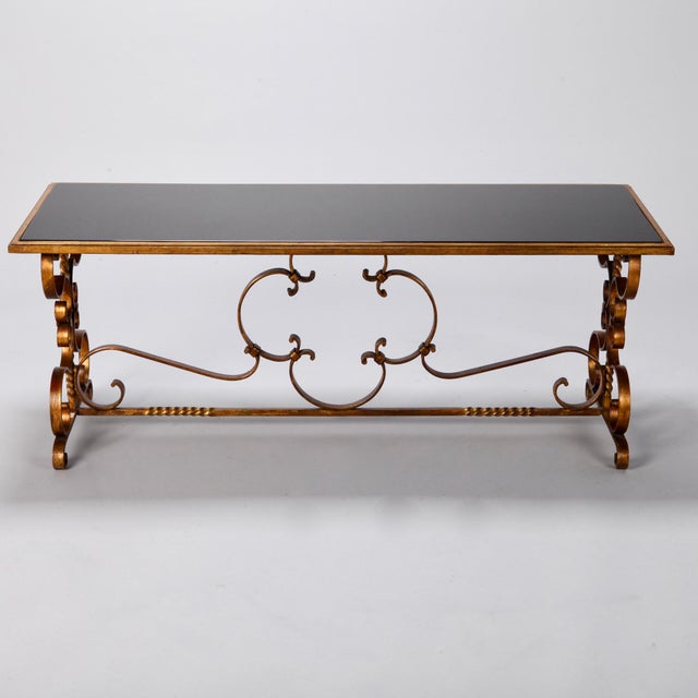 Italian Gilt Iron & Black Glass Cocktail or Coffee Table ...
