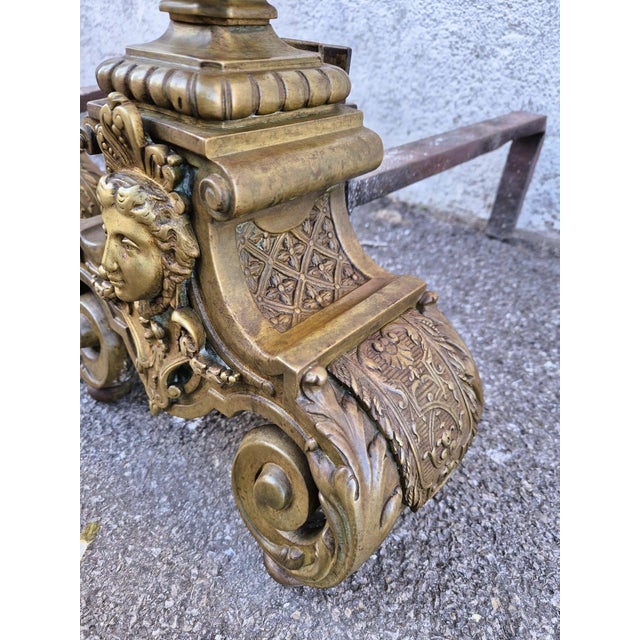 Louis XIV Style Bronze and Iron Andirons, Set of 2 For Sale - Image 6 of 15