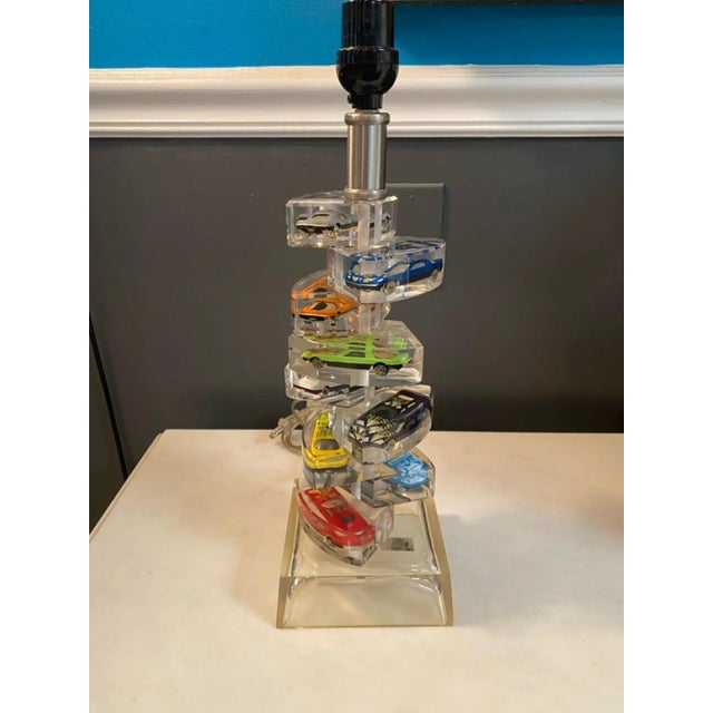 Super Cool Lucite Encased Match Box Style Race Car Lamp. There Are 9 Lucite Embedded Colorful Race Cars Designed In 2004.