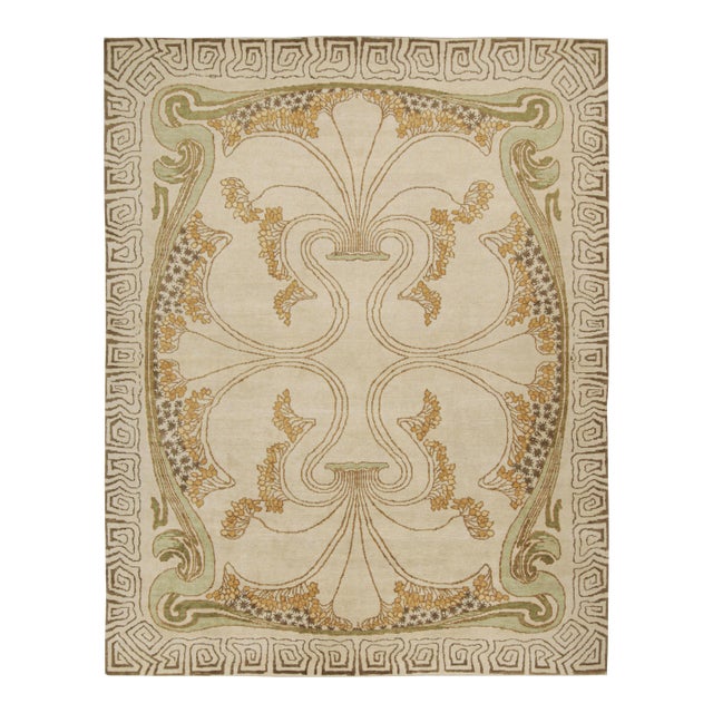 Rug & Kilim’s French Style Art Deco rug in Cream & Gold Geometric Patterns - 8x10 For Sale
