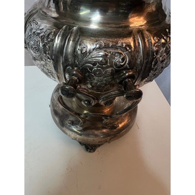 Late 19th Century Ornate Silver Teapot With Tilting Warmer Stand, Floral Repoussé For Sale In Dallas - Image 6 of 15