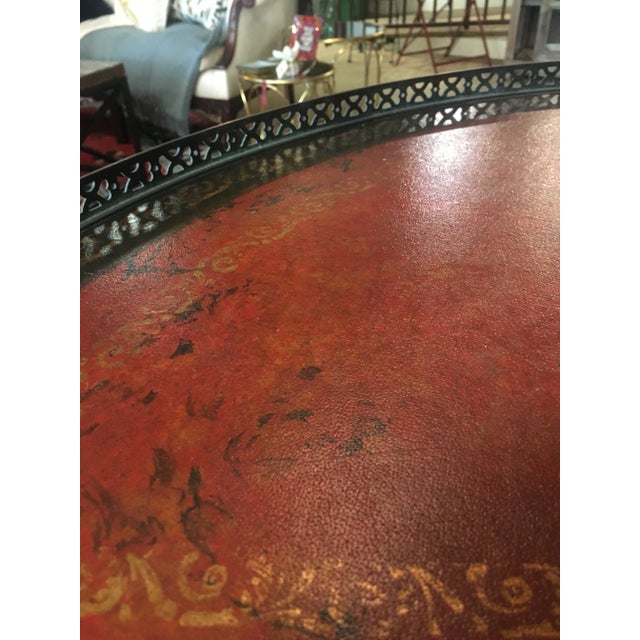 1980s English Traditional Tooled Leather Center Table For Sale - Image 10 of 12