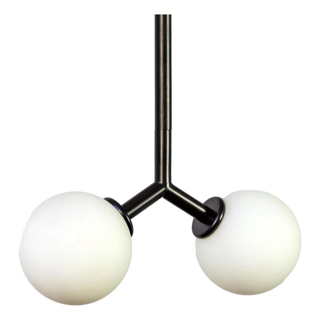 Y Pendant Mini, Black, 29in H, 3 Inch Glass Globes, by Research.Lighting, Modern, Minimal Hanging Light For Sale