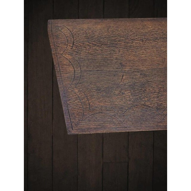 Wood Antique Oak Hall Side Table with Trapezoid Top and Turned Legs, 1900 For Sale - Image 7 of 8