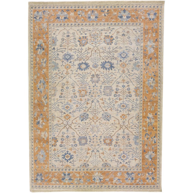 Textile Apadana's Artisan Collection Beige and Orange Handmade Designed Wool Rug For Sale - Image 7 of 7