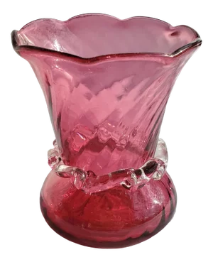 1980s Pilgrim Cranberry Glass Bud Vase With Crystal Collar