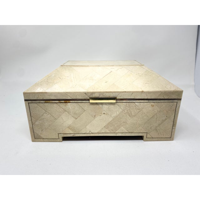 Wood Vintage Tessellated Stone and Brass Box For Sale - Image 7 of 9