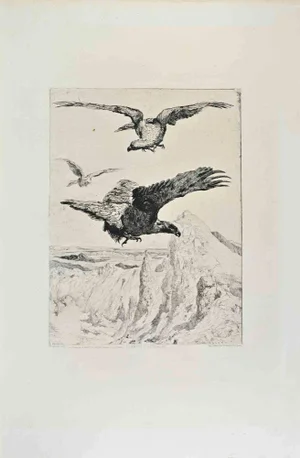 Jules Laurens, Sommets d'Auvergnelaure, Etching, 1970s