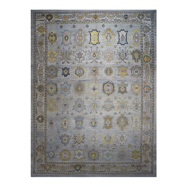 21st Century Turkish Oushak 17X22 Gold, Slate Blue & Gray Handmade Area Rug #1144123 For Sale