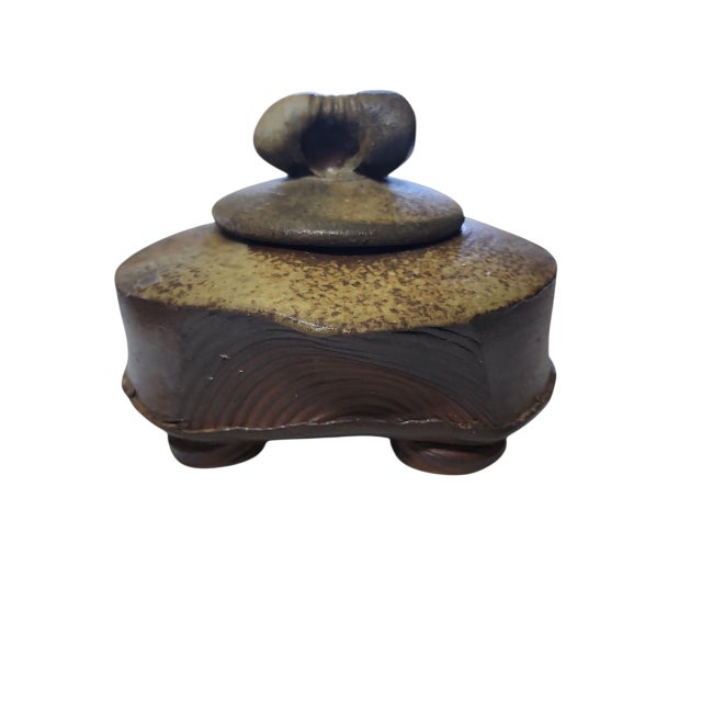 Superb rare vintage studio pottery piece by Patricia Herzog, master potter of the raku style, well known for quality...