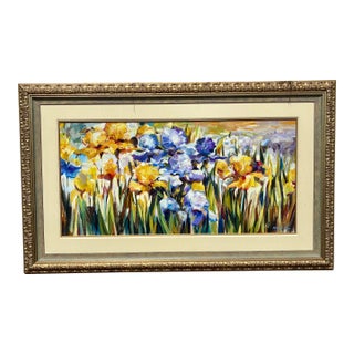 Oil on Canvas - Iris Bed - Signed, Framed For Sale