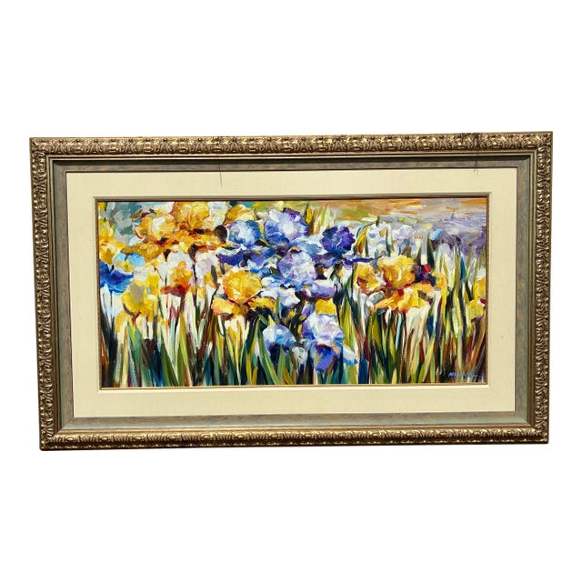 Oil on Canvas - Iris Bed - Signed, Framed For Sale