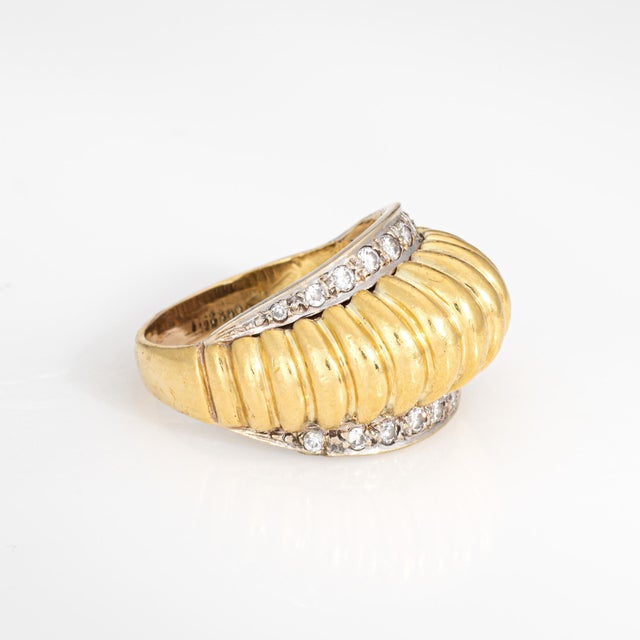 80s Vintage Fluted Dome Ring Size 8.5 Diamond 18k Yellow Gold Wide Band Jewelry For Sale - Image 4 of 7