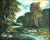 On offer is a pastoral scene in a forested clearing along a stream. A small figure tends to five goats grazing near the...