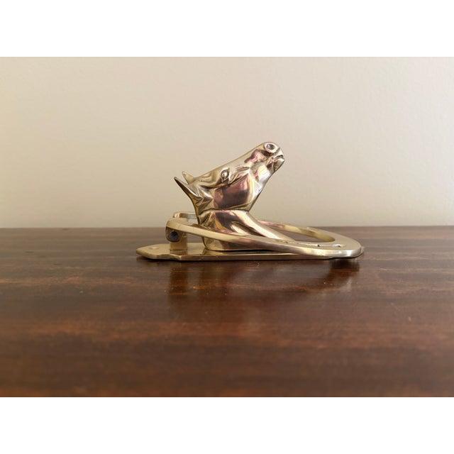 Brass Vintage Equestrian Cast Brass Horse Head Horseshoe Door Knocker For Sale - Image 8 of 11