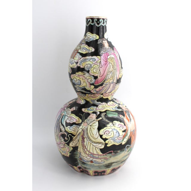 Antique Chinese Famille Noir Porcelain Vase, Double Gourd Shape, Qing Dynsty 15" For Sale In Dallas - Image 6 of 13