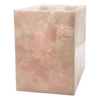 Luxury Hand-Carved Rose Quartz Waste Bin With PVC Liner / Ships From New York For Sale