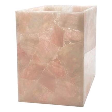 Luxury Hand-Carved Rose Quartz Waste Bin With PVC Liner / Ships From New York For Sale