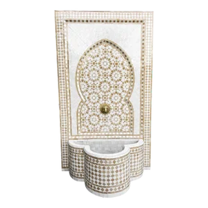 Outdoor White & Tan Mosaic Wall Fountain