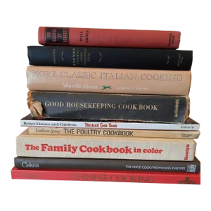 Vintage Cookbooks Kitchen Library Red White Neutral Book