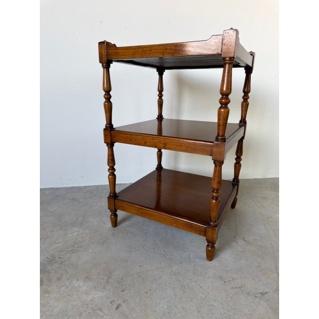 Wood Vintage English Three Tier Side Table With Gallery Top For Sale - Image 7 of 13
