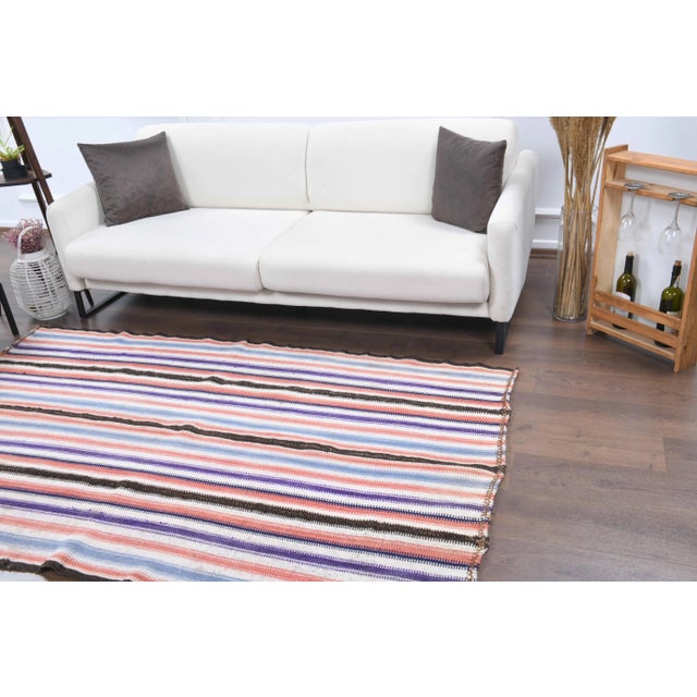 Vintage Turkish Oushak Handmade Wool Cotton Pink Kilim Area Rug For Sale - Image 4 of 11