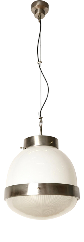 Large Vintage Delta Glass and Nickel Pendant by Sergio Mazza for Artemide, 1960s