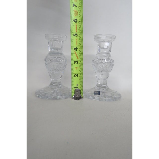 Clear Lead Crystal Candlestick Holders 2pc Pair Fan Cut Made in Yugoslavia 5172b For Sale - Image 9 of 10