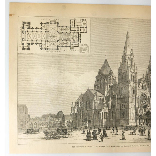 We are selling this 1884 Print from Harper's Weekly of "The Proposed Cathedral at Albany, New York" Condition: Some age...