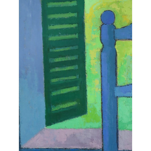 1978 Modernist 'Still Life With Blue Chair' Vintage Original Interiors Oil Painting, Framed For Sale - Image 9 of 14