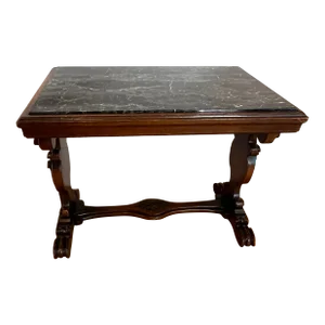 Early 20th Century Antique French Walnut Side Table With Marble Table Top