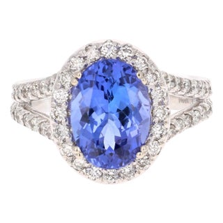 Tanzanite Diamond White Gold Engagement Ring, Size 6 For Sale