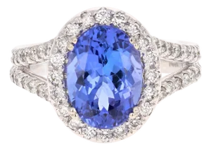 Tanzanite Diamond White Gold Engagement Ring, Size 6