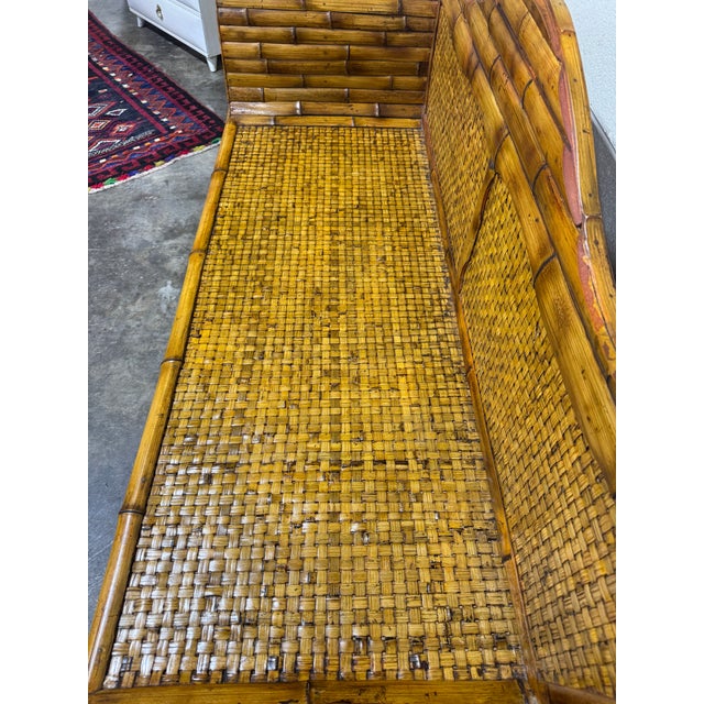 Brown Boho Coastal Italian Style Pencil Reed Bamboo Sofa Settee For Sale - Image 8 of 11