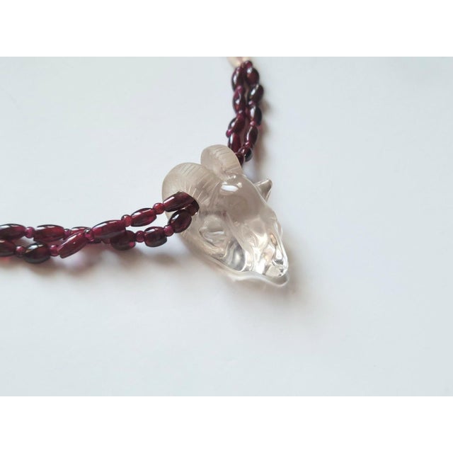 18th Century 18th Century Artifact Mogul Estate Rock Crystal Ram Head Amulet and Garnet Beads Necklace For Sale - Image 5 of 10