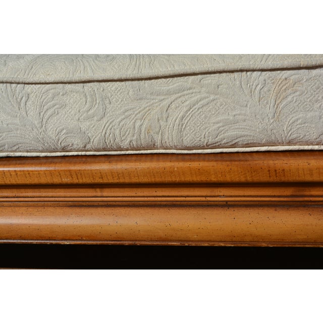 Vintage Baker Style Asian / Ming Fretwork Elmwood Wood Couch W/ White Embossed Cushions For Sale - Image 11 of 18