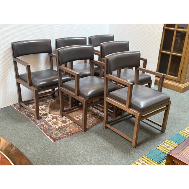 2010s B&b Italia Simplice Leather Arm Chairs, Set of Six For Sale - Image 5 of 12