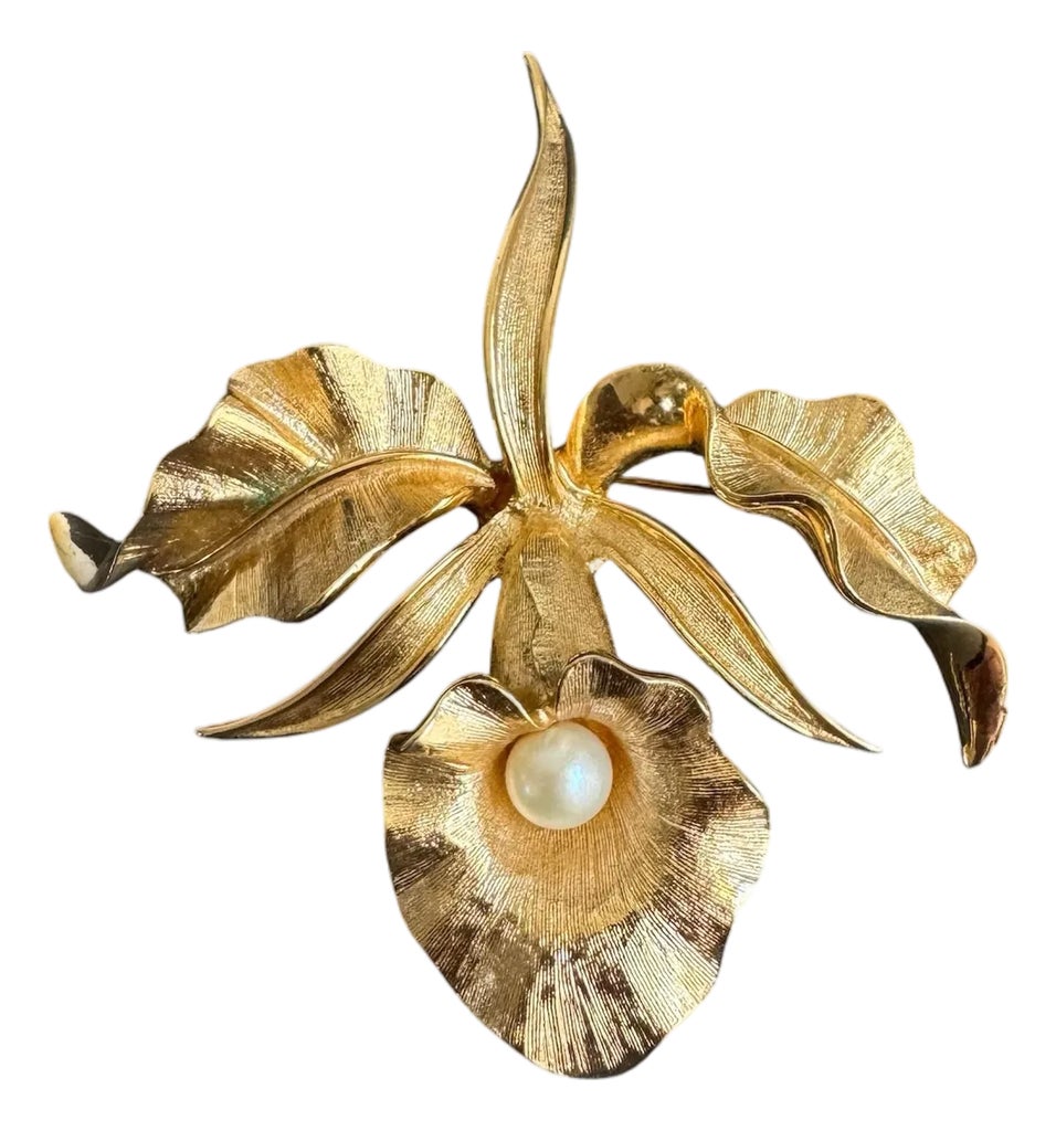 Broche Vintage Boucher Fleur Avec Perles - Occasion, Bijou Ancien